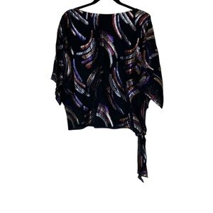 Vintage Elegant Black and Multicolor Metallic Abstract Women's Top sz XS